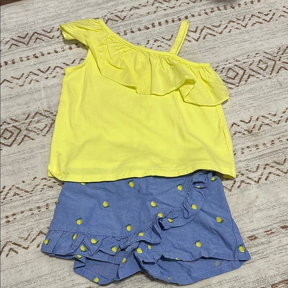 Janie and Jack Yellow Ruffle Top and Blue Shorts Set